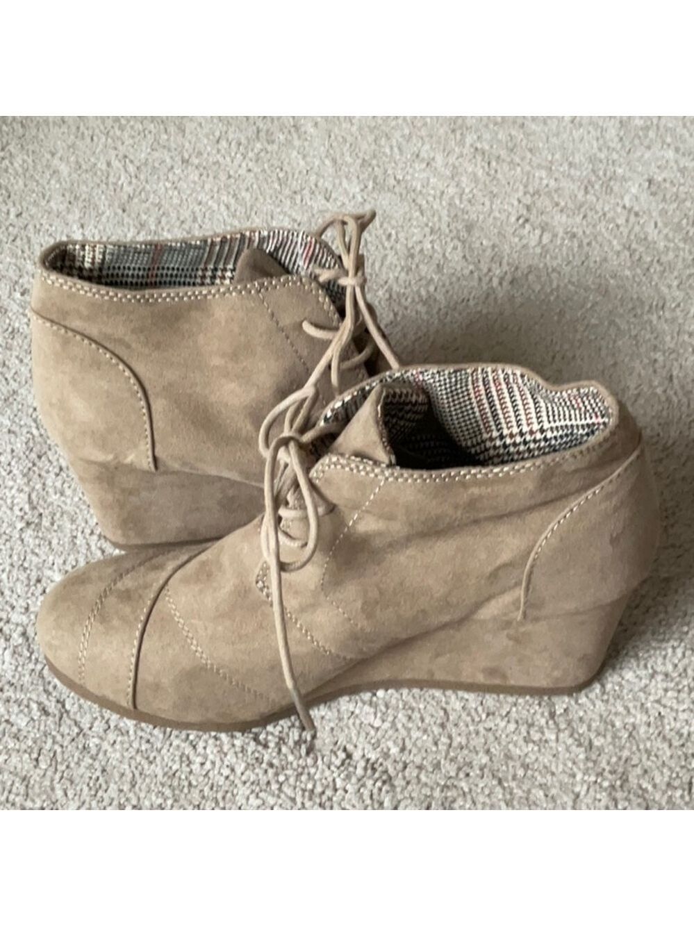 Tan Suede Wedge Ankle Boots Size 7